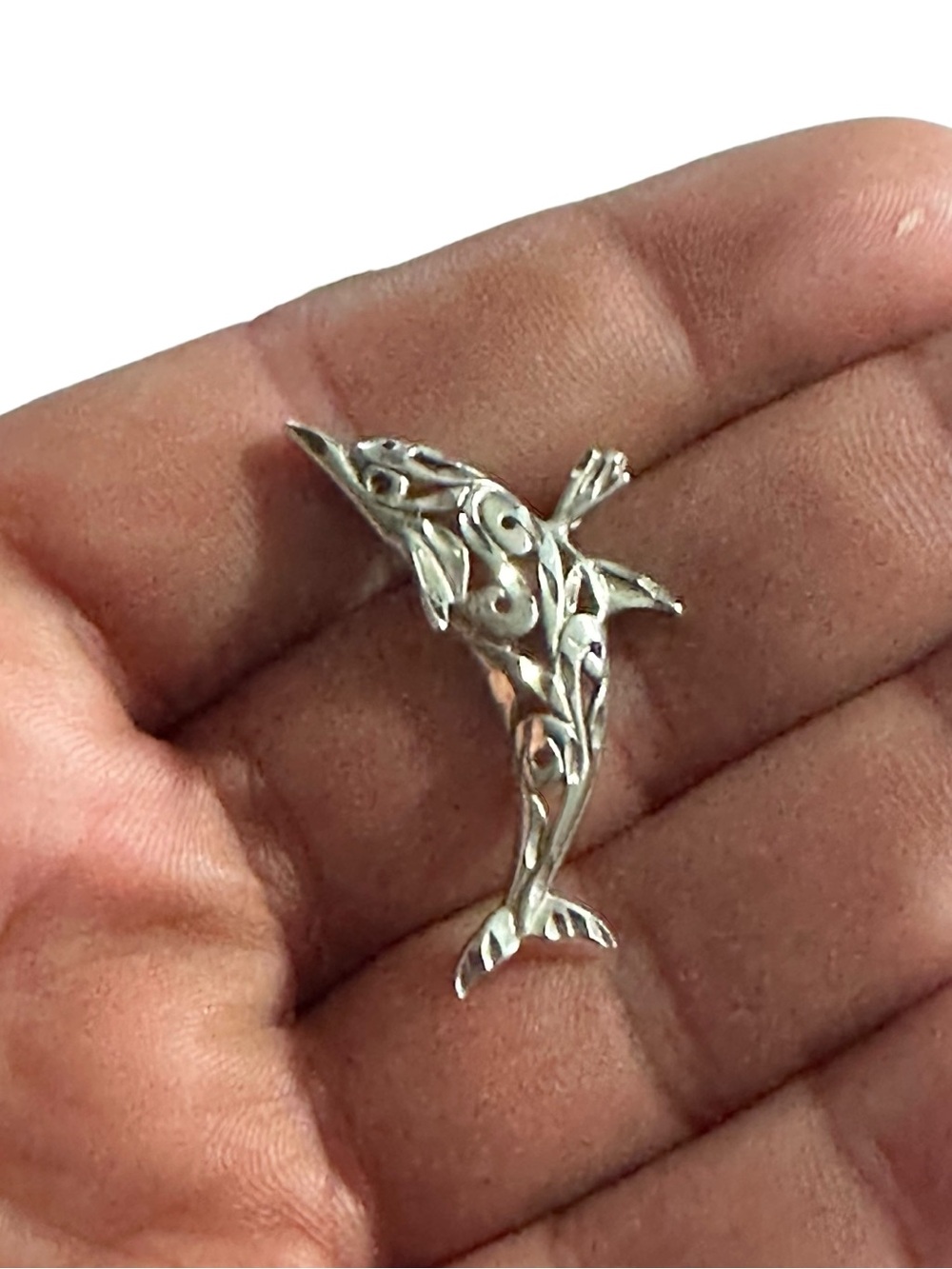 Vtg Morning Sun (M) 925 Sterling Silver Filigree Dolphin Charm Pendant 3.18g